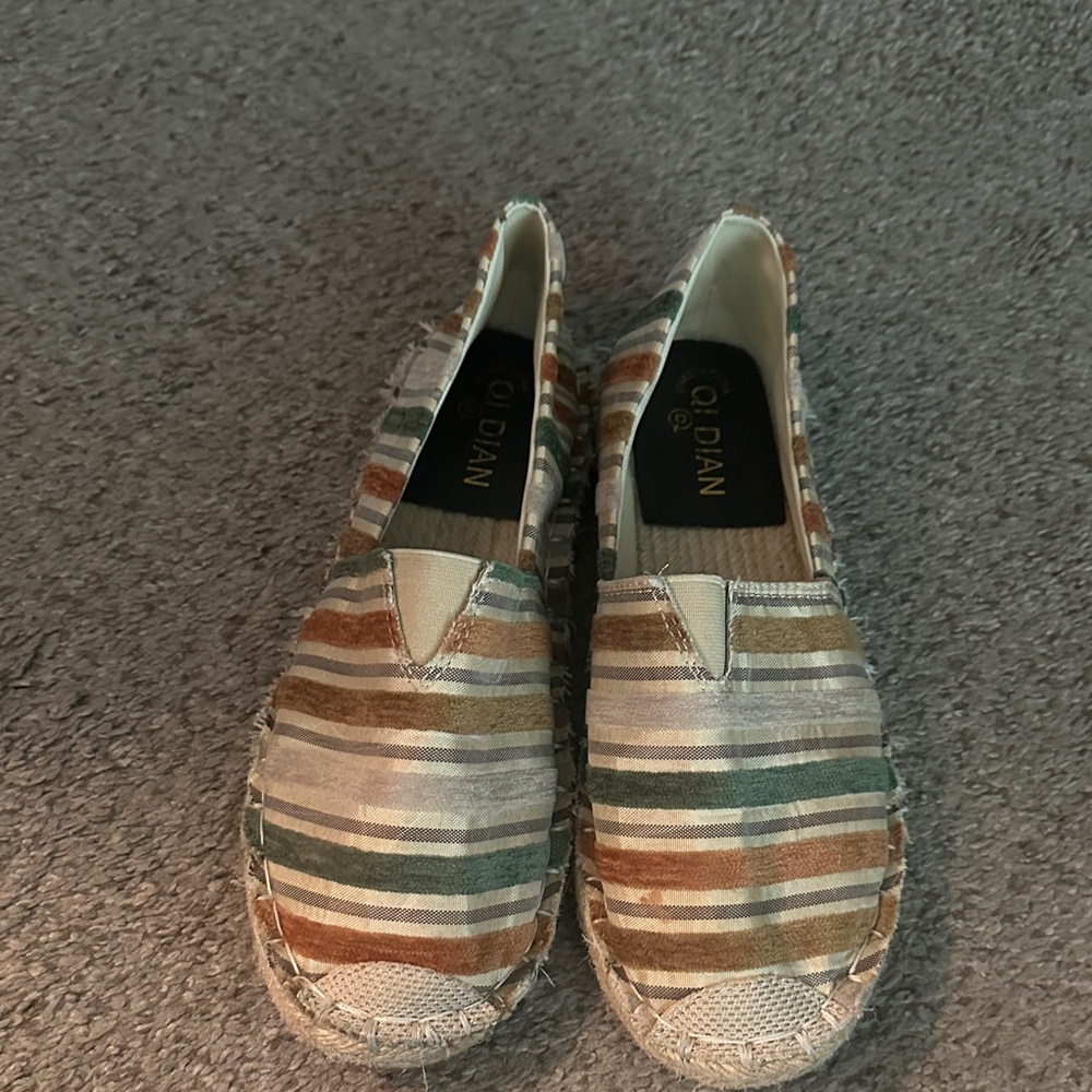 Striped Espadrilles - Green, Brown, Cream